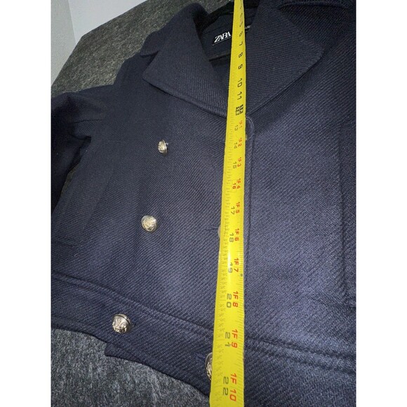 ZARA WOMAN  WOOL BLEND CROPPED COAT JACKET GOLD BUTTON Navy size Small - Picture 11 of 13